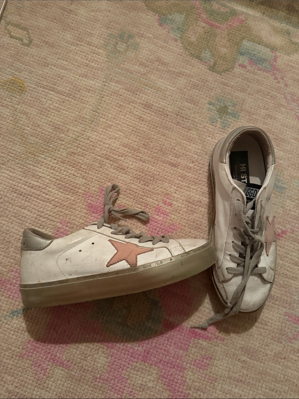 Golden Goose White Leather Sneakers with Pink Star